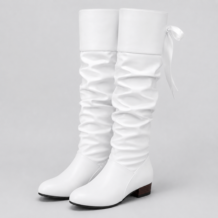 Montarello Women's Knee-High Boots with Square Heel and Bow