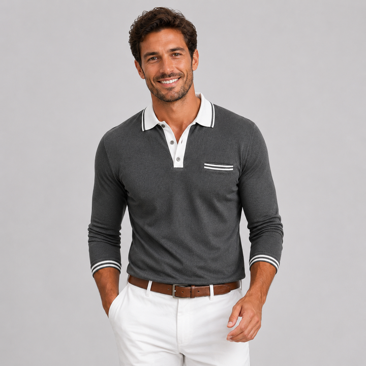 Men's Montarello Long Sleeve Polo with Contrast Collar