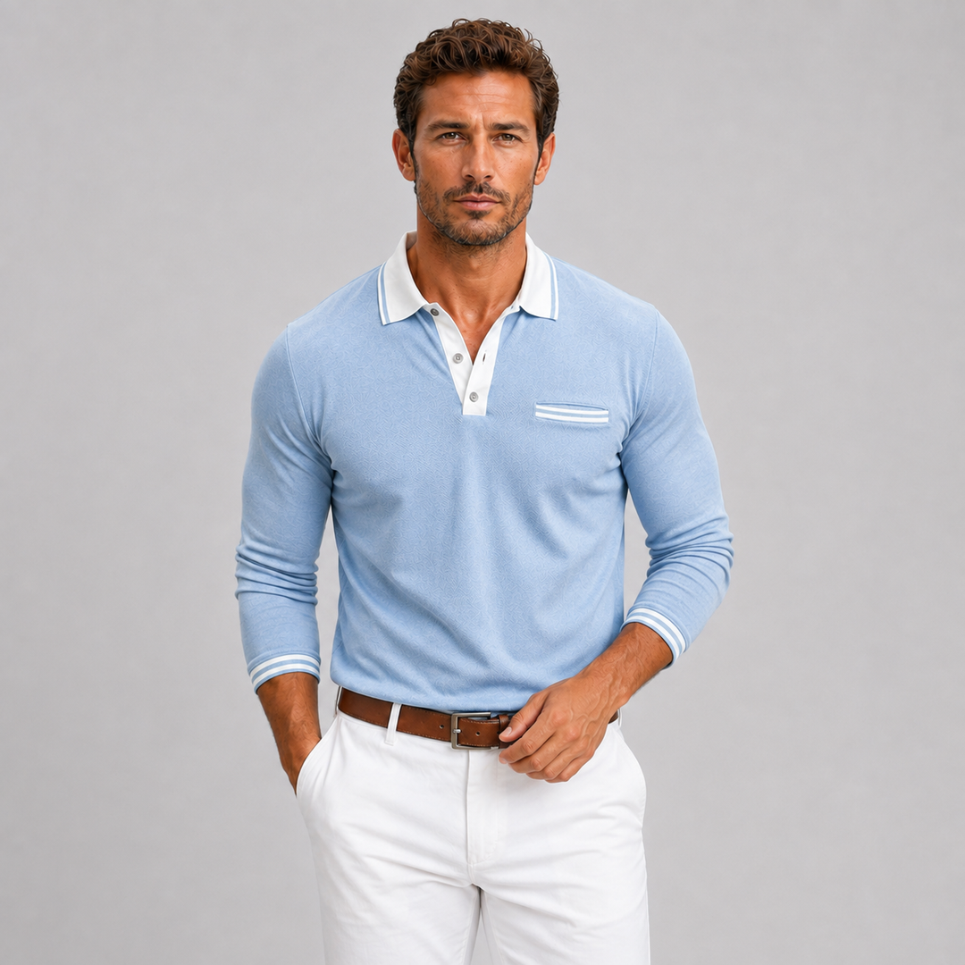 Men's Montarello Long Sleeve Polo with Contrast Collar