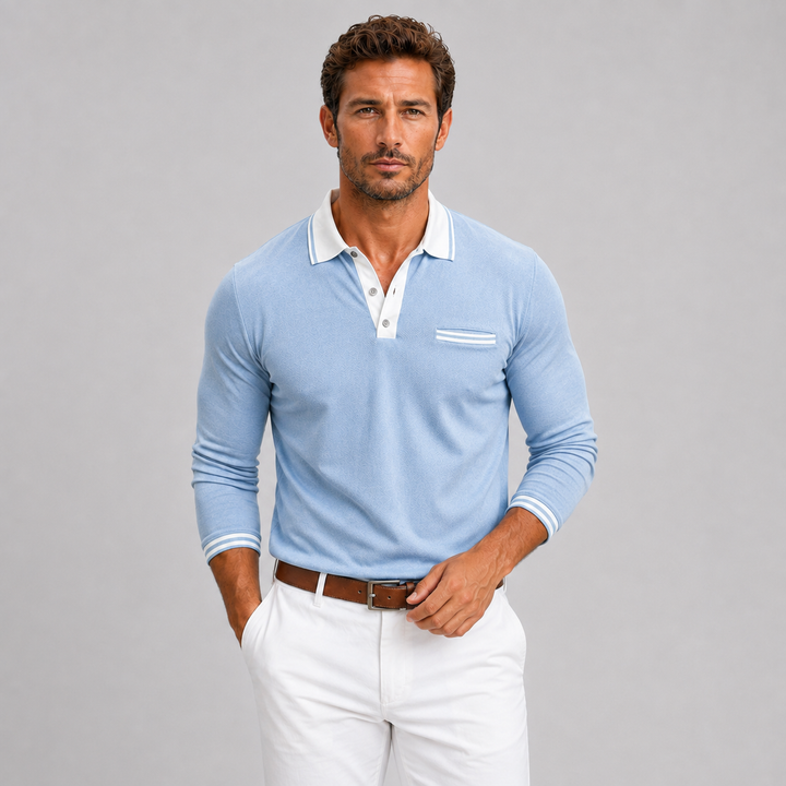 Men's Montarello Long Sleeve Polo with Contrast Collar