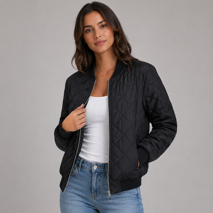 Short Montarello bomber jacket for women, diamond quilted