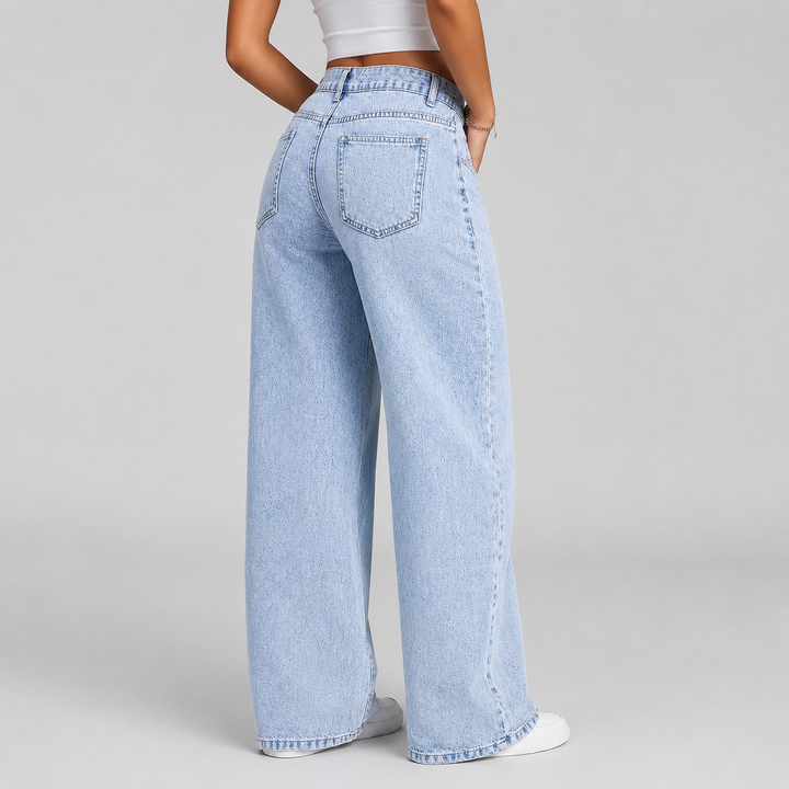Montarello Women's Jeans Wide Leg High Waist Acid Wash, view 2 - Elena Harper