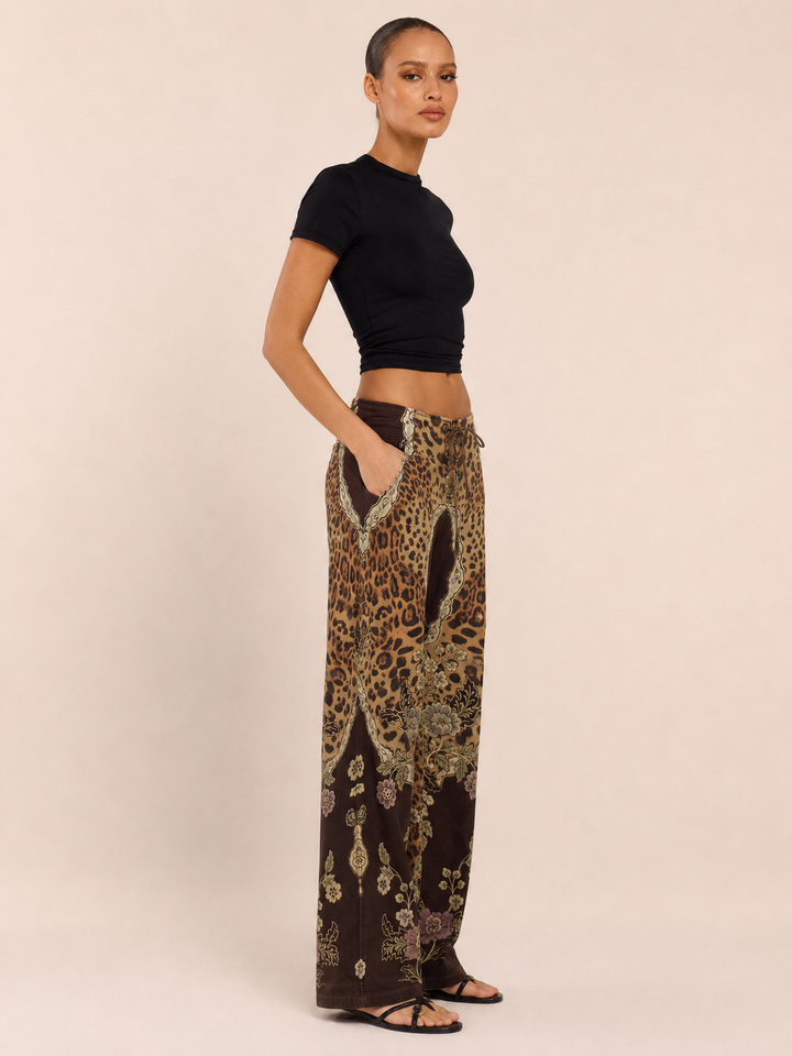 Leopard Baroque Lace-Up Pants, view 2 - Elena Harper