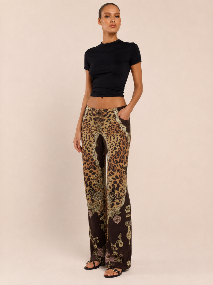 Leopard Baroque Lace-Up Pants, view 4 - Elena Harper