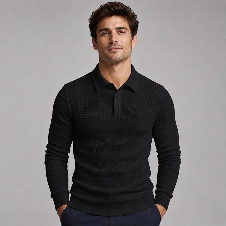 Men's Long Sleeve Ribbed Polo Sweater Montarello