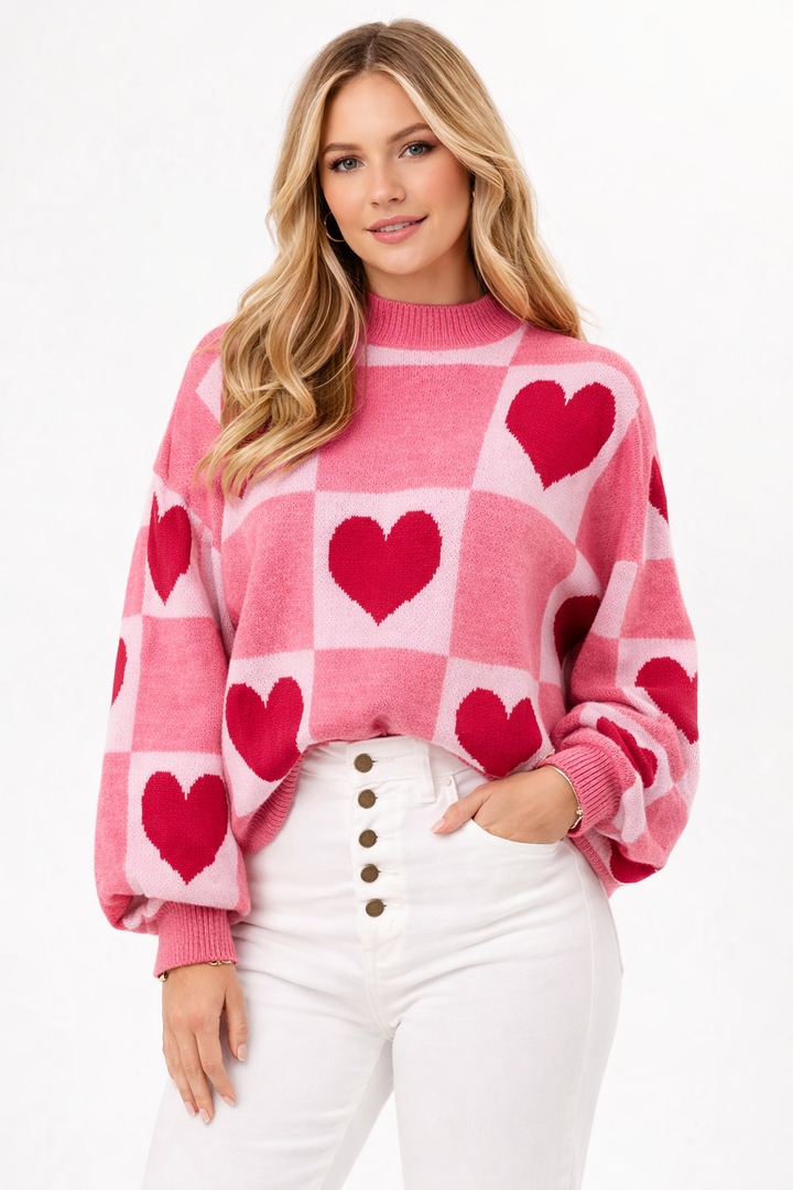 Heart Print Knitted Sweater for Women - Alvéra