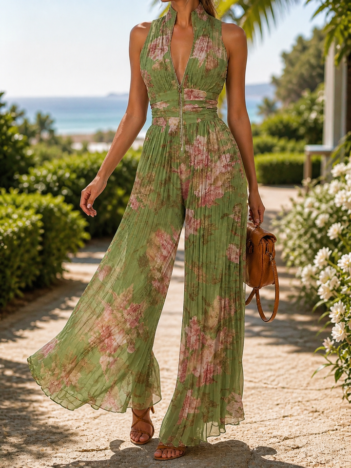Women's Elegant Floral Wide-Leg Jumpsuit