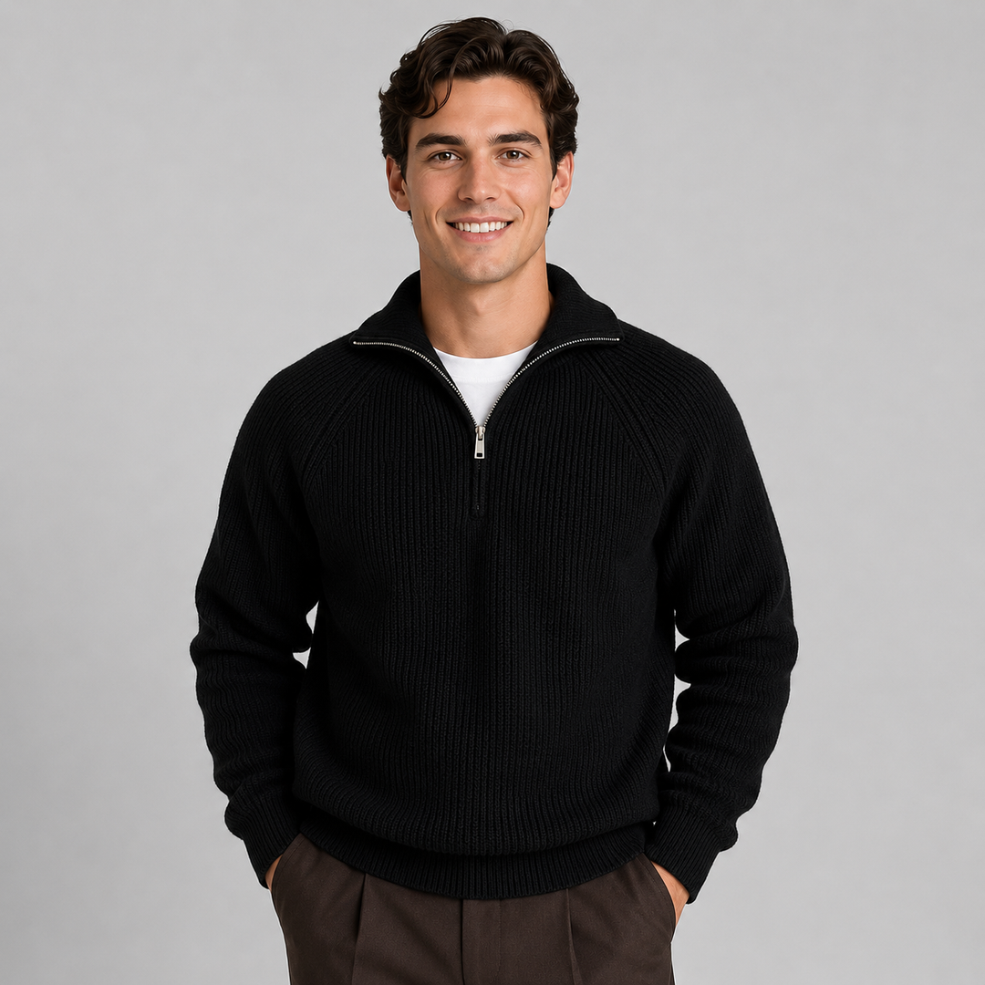 Montarello Men's Knit Sweater with Quarter Zip Closure