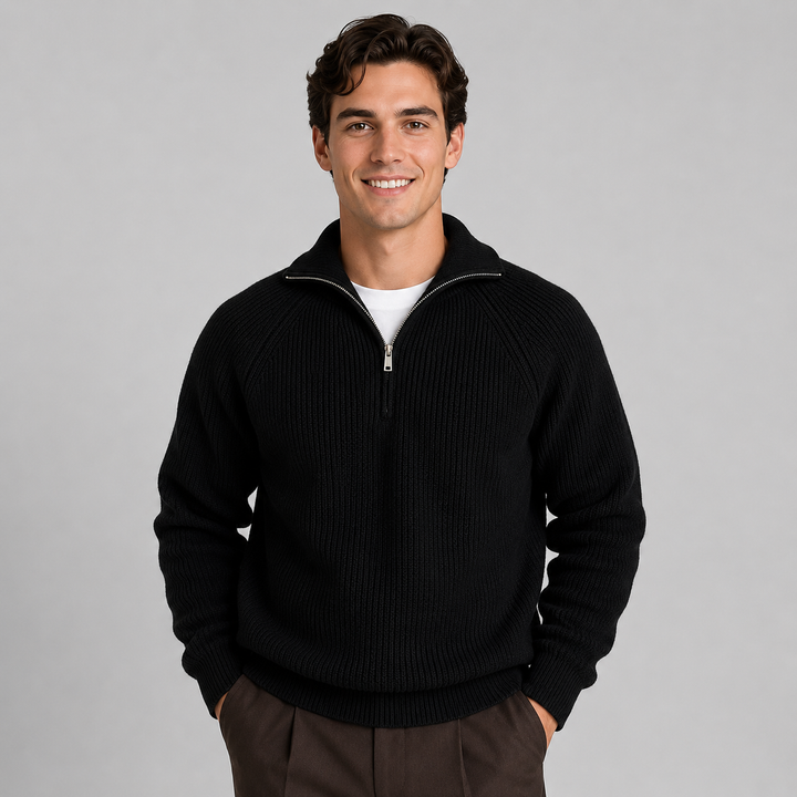 Montarello Men's Knit Sweater with Quarter Zip Closure