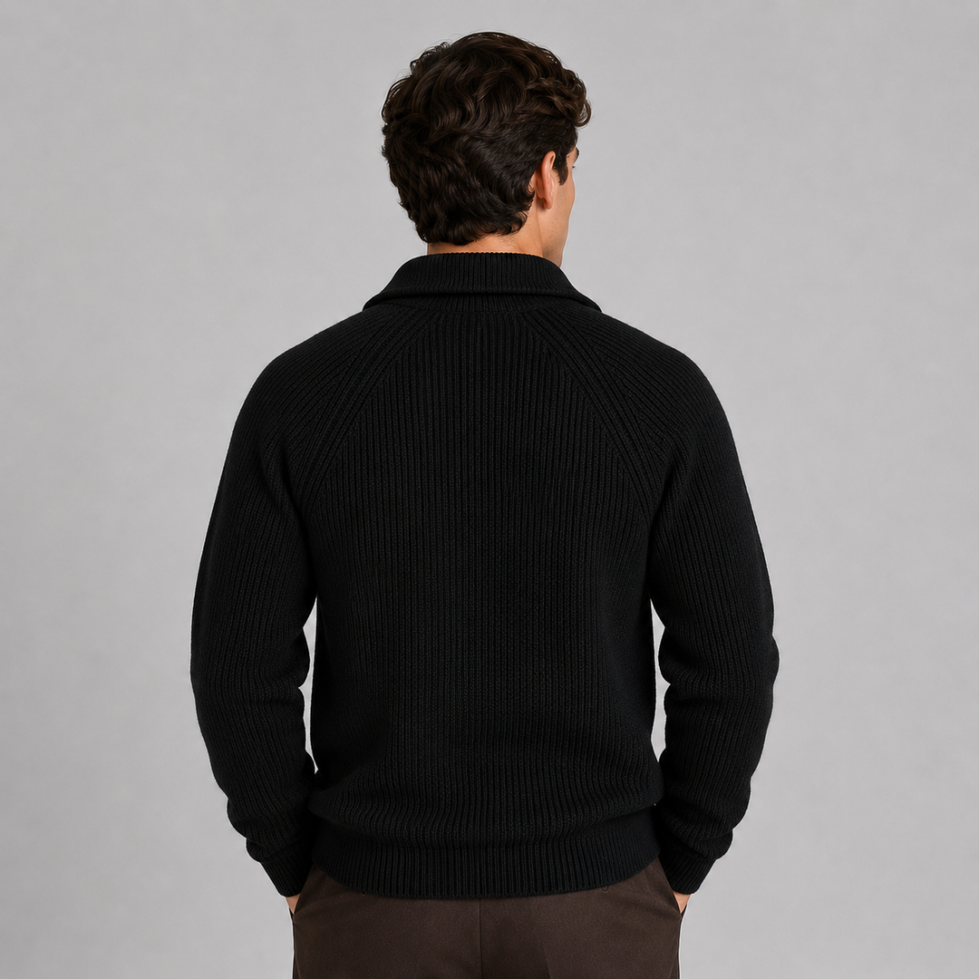 Montarello Men's Knit Sweater with Quarter Zip Closure
