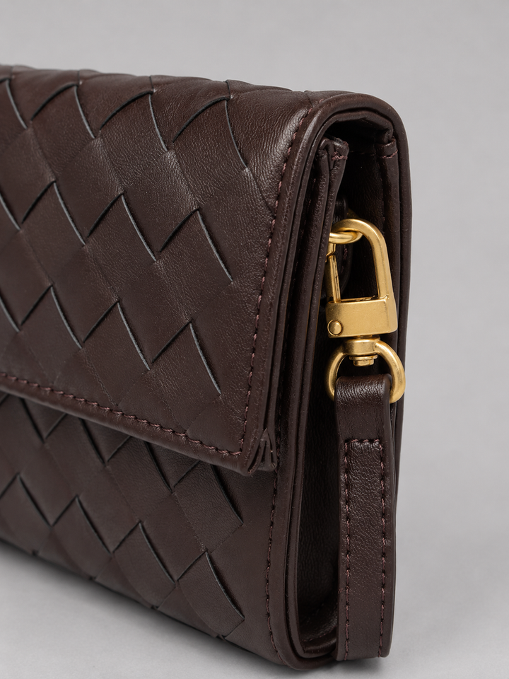 Women’s Woven Leather Look Clutch Bag Timeless Elegant Design, view 3 - Elena Harper