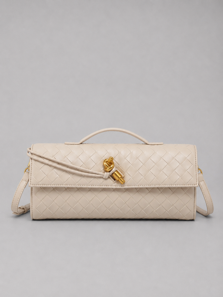 Women’s Woven Leather Look Clutch Bag Timeless Elegant Design, view 5 - Elena Harper