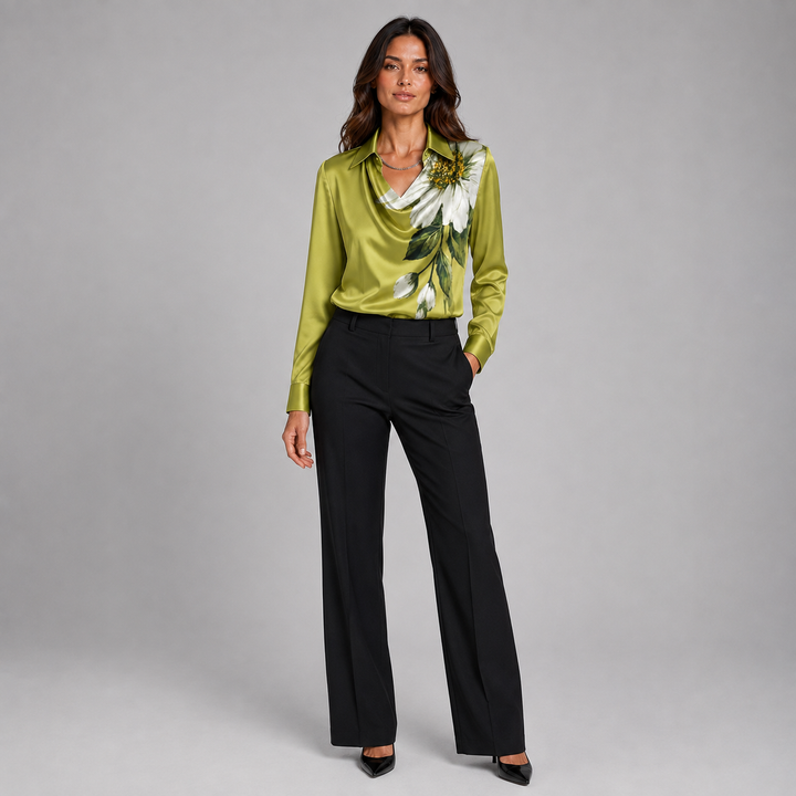 Montarello Women's Satin Blouse Draped Neck