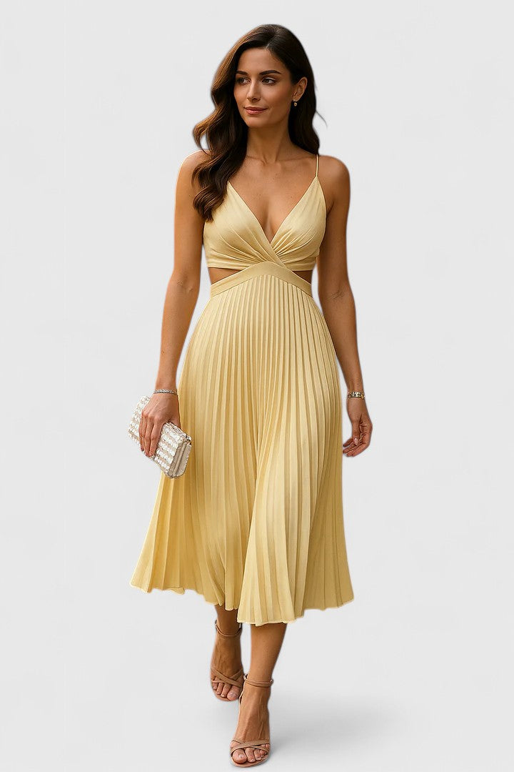 Women's Elegant Sleeveless Pleated Wedding Guest Dress