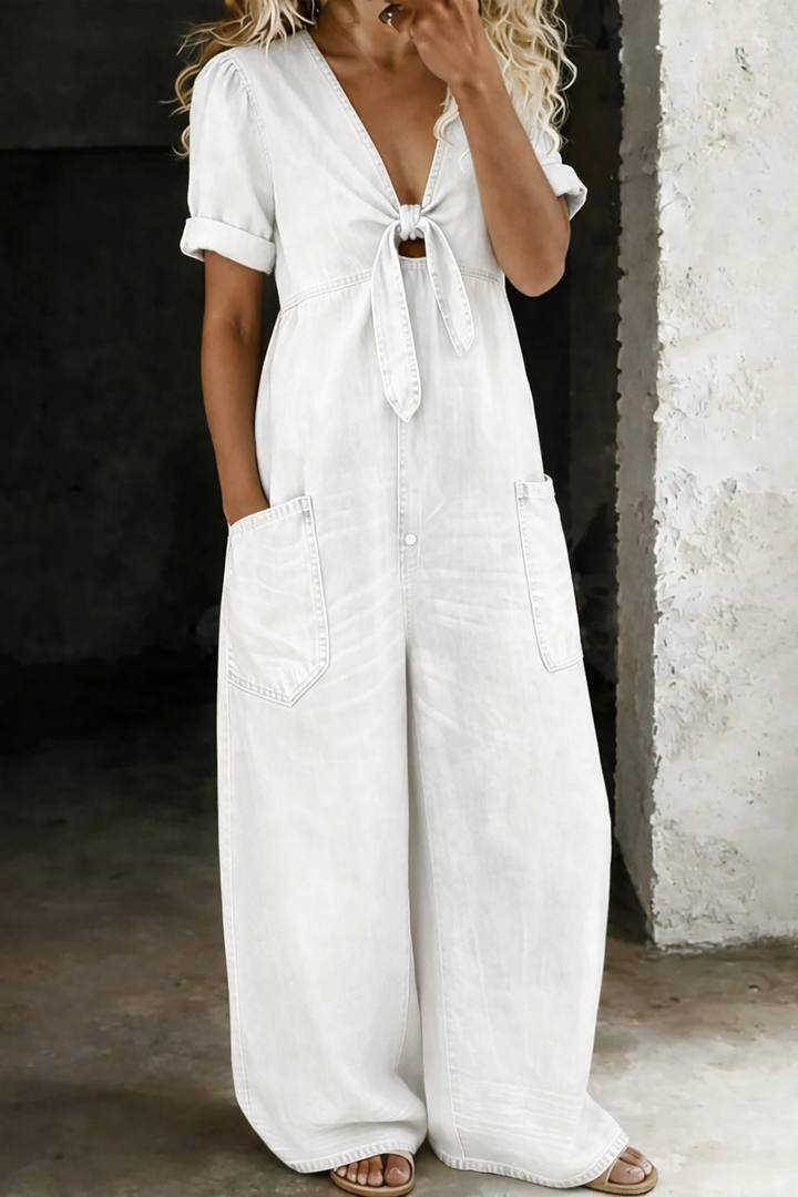 Maya | V Neck Short Sleeve Jumpsuit