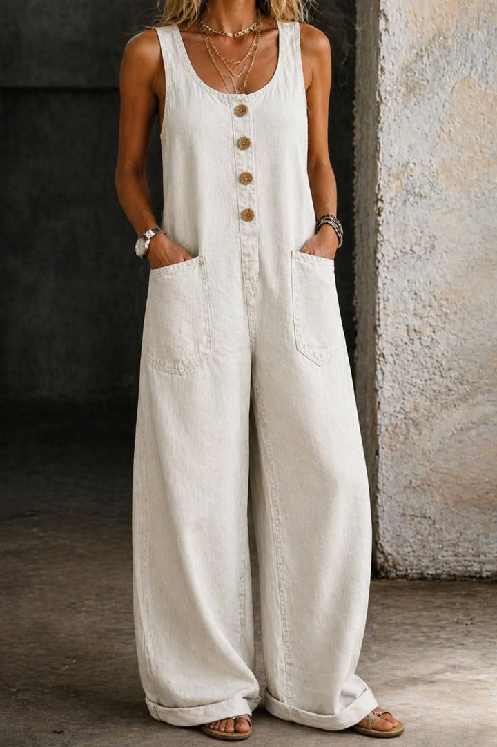 Adeline Vintage Washed Cotton Denim Overalls - Elena Harper