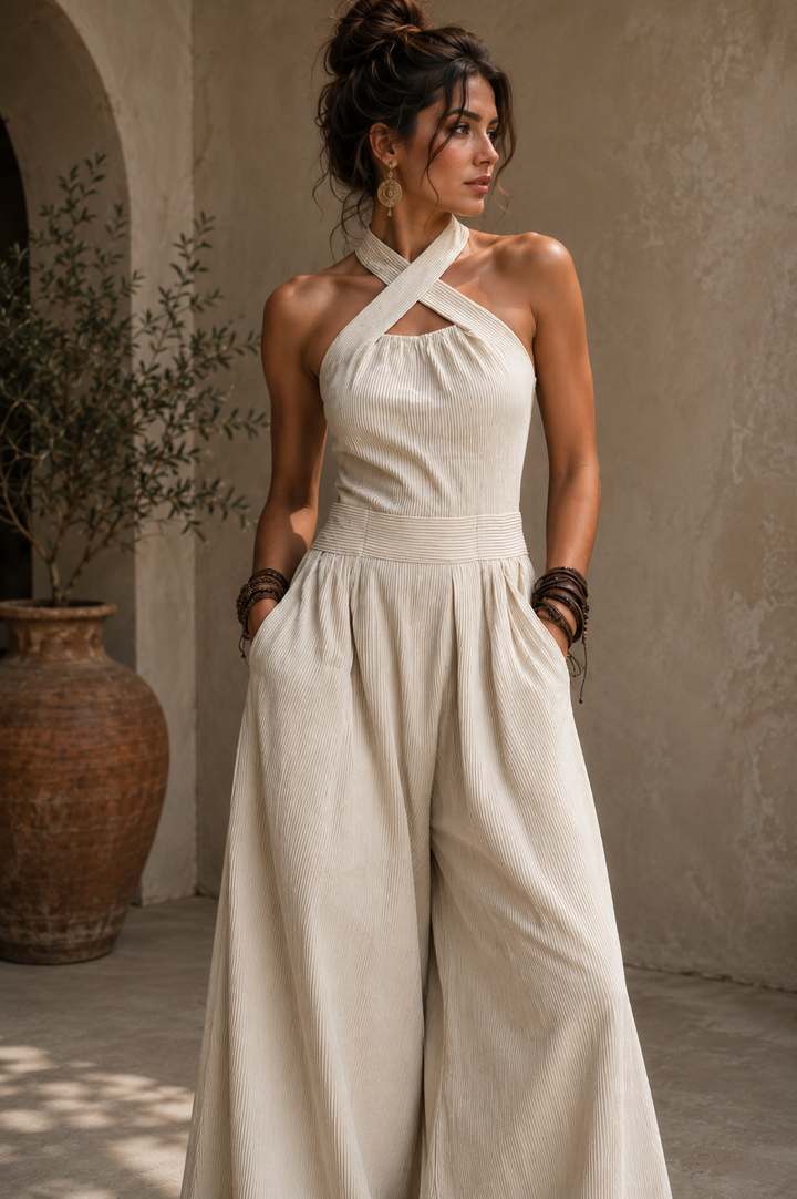 Alya Cross-Front Elegance Jumpsuit, view 4 - Elena Harper