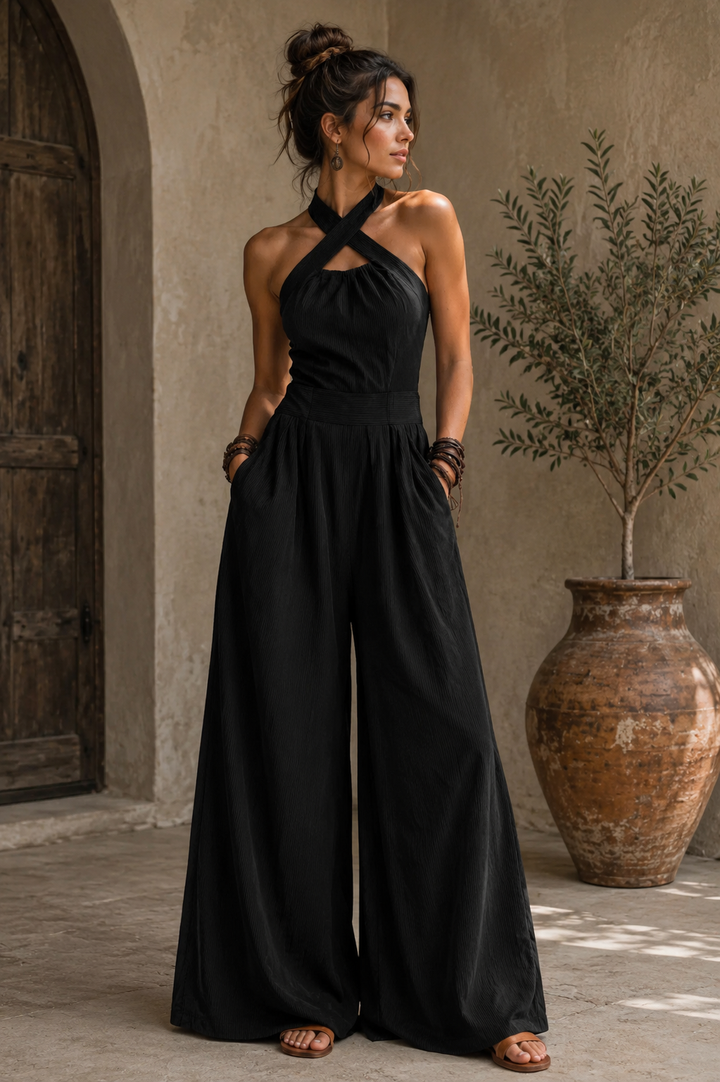 Alya Cross-Front Elegance Jumpsuit, view 3 - Elena Harper