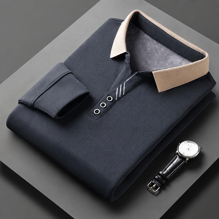 Fulvio Long Sleeve Polo with Contrasting Collar, view 9 - Elena Harper