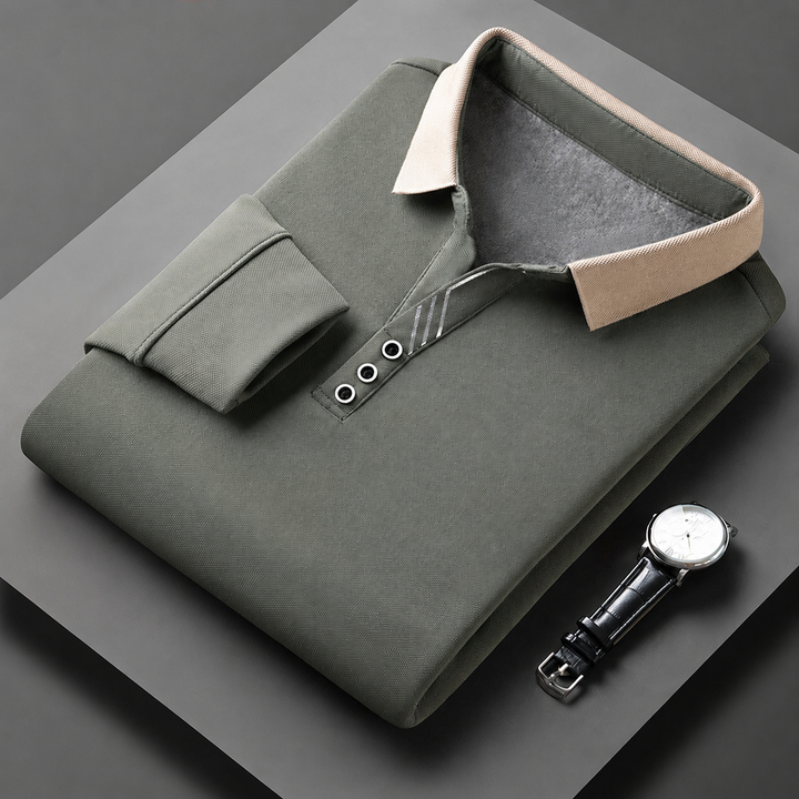 Fulvio Long Sleeve Polo with Contrasting Collar, view 10 - Elena Harper