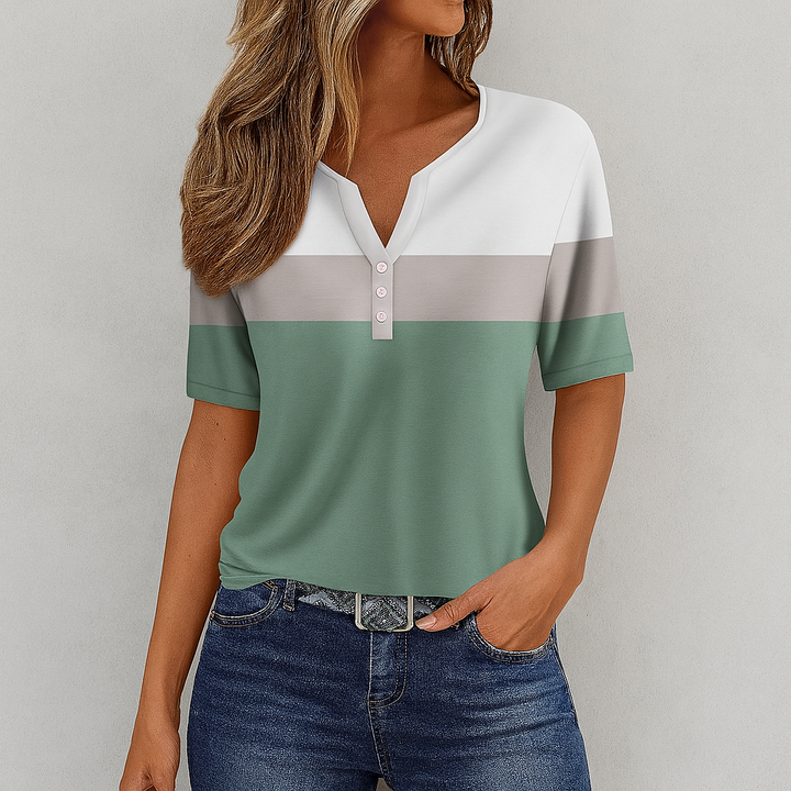 Soft Striped V Neck T Shirt, view 3 - Elena Harper