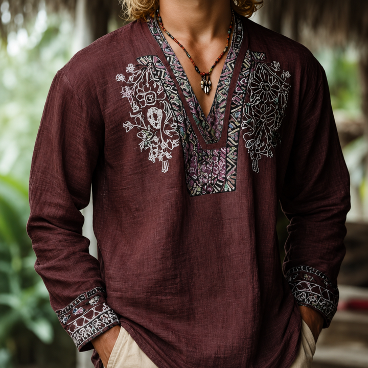 Tayson Summer Shirt in Bohemian Style with Embroidery, view 4 - Elena Harper