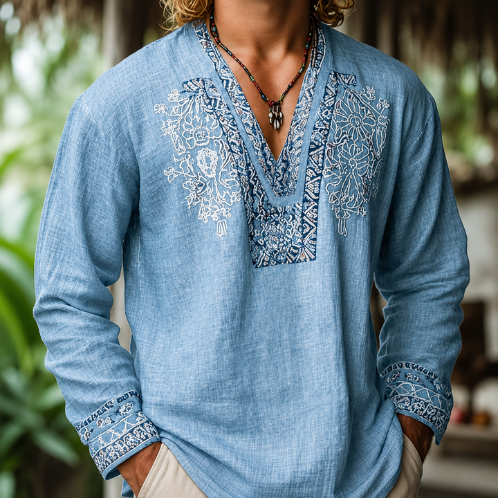 Tayson Summer Shirt in Bohemian Style with Embroidery, view 3 - Elena Harper