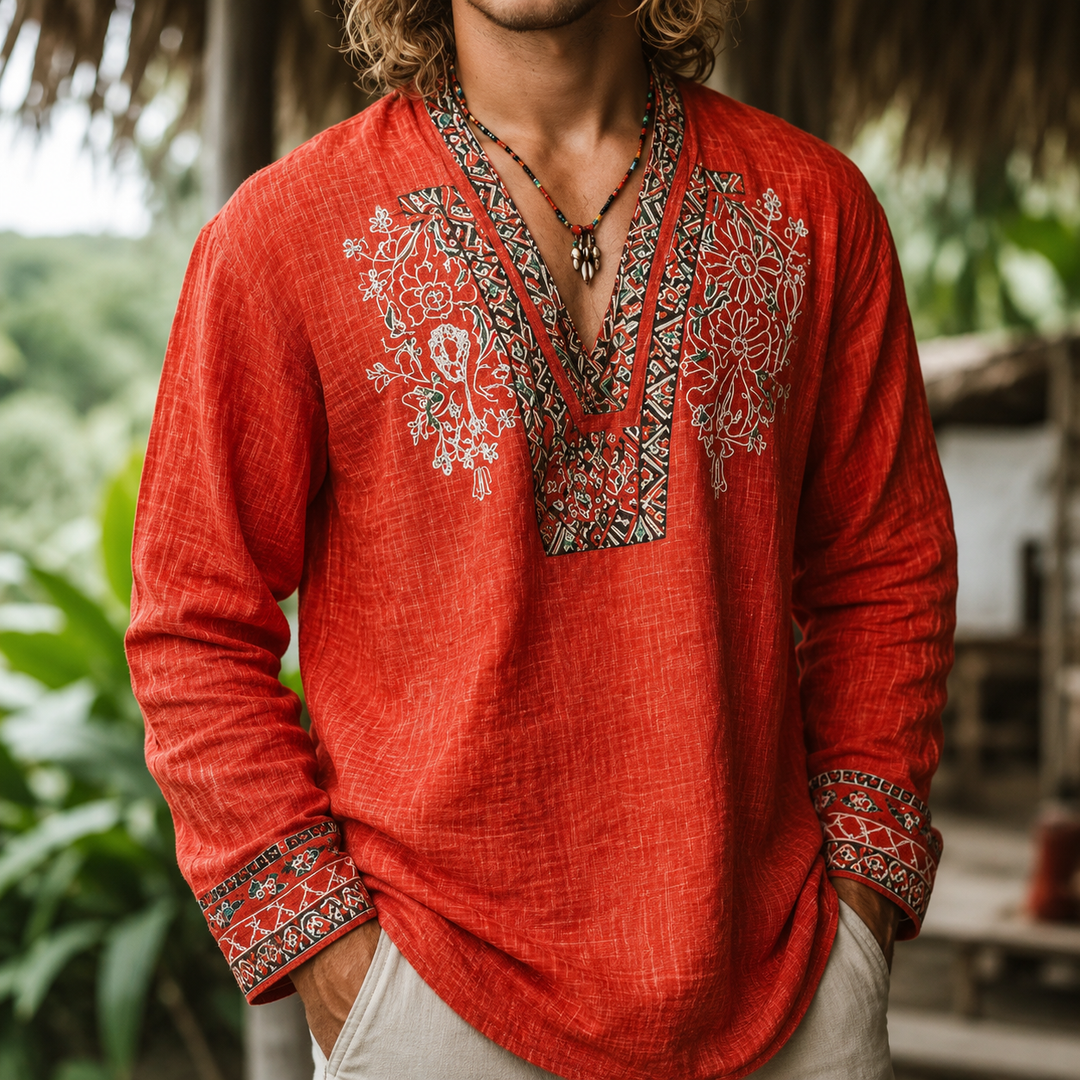 Tayson Summer Shirt in Bohemian Style with Embroidery - Elena Harper