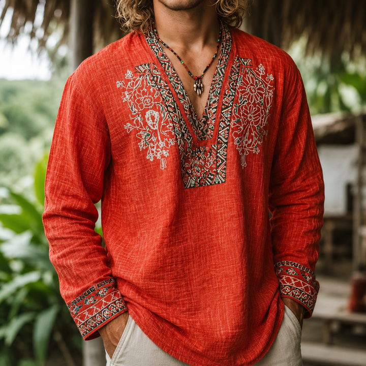 Tayson Summer Shirt in Bohemian Style with Embroidery - Elena Harper