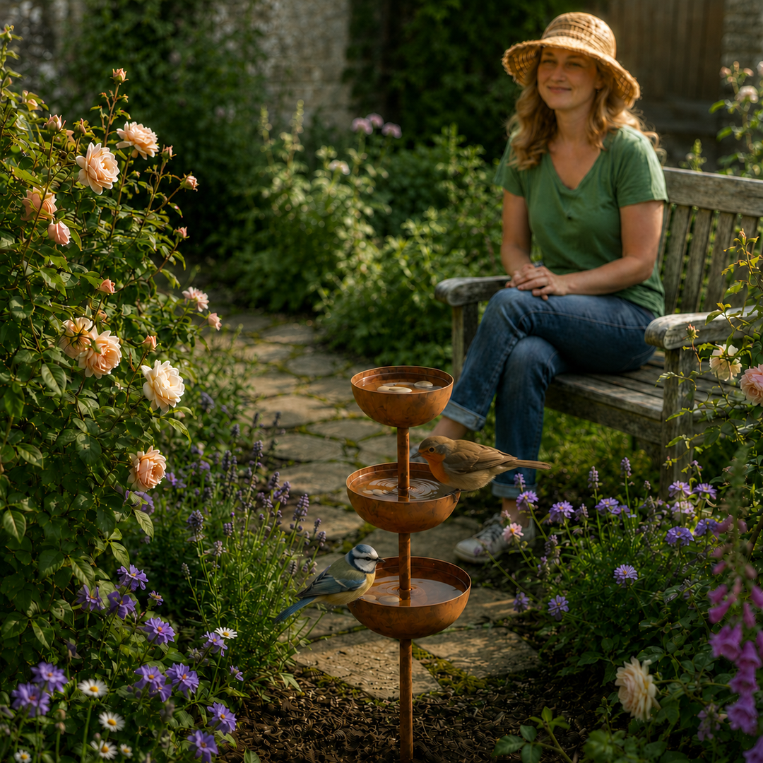 Birdwell Rustic Copper Bird Bath Garden Stake - Elena Harper