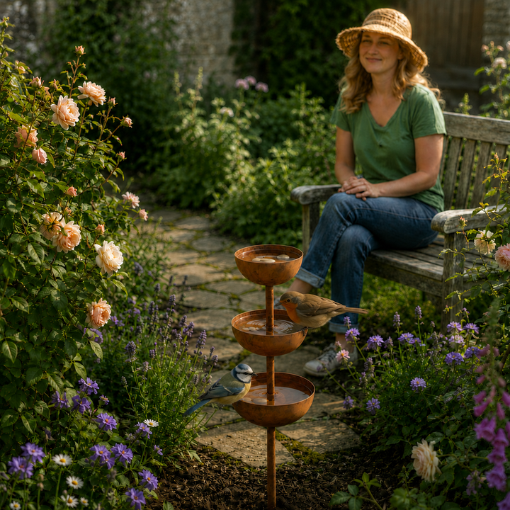 Birdwell Rustic Copper Bird Bath Garden Stake - Elena Harper
