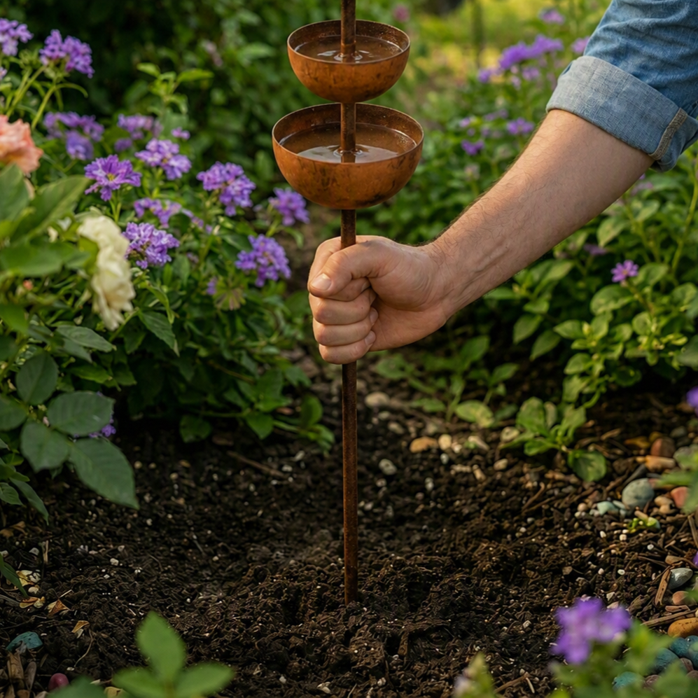 Birdwell Rustic Copper Bird Bath Garden Stake - Elena Harper