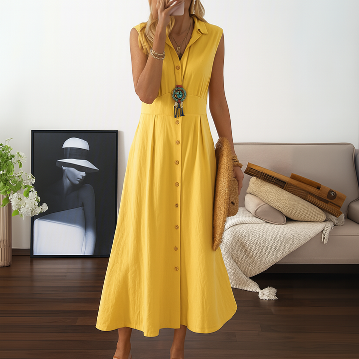 Flowy A Line Button Down Maxi Dress, view 2 - Elena Harper