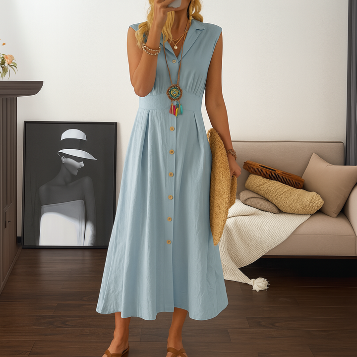 Flowy A Line Button Down Maxi Dress - Elena Harper