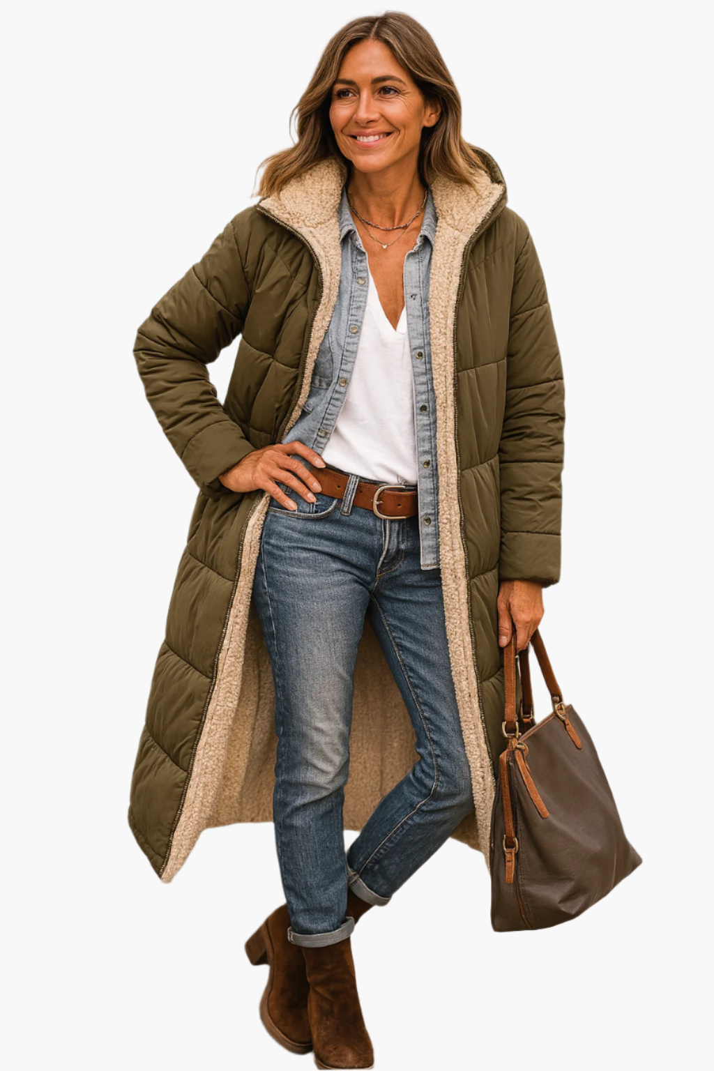 Angela | Women's Warm Hooded Winter Longline Puffer Jacket