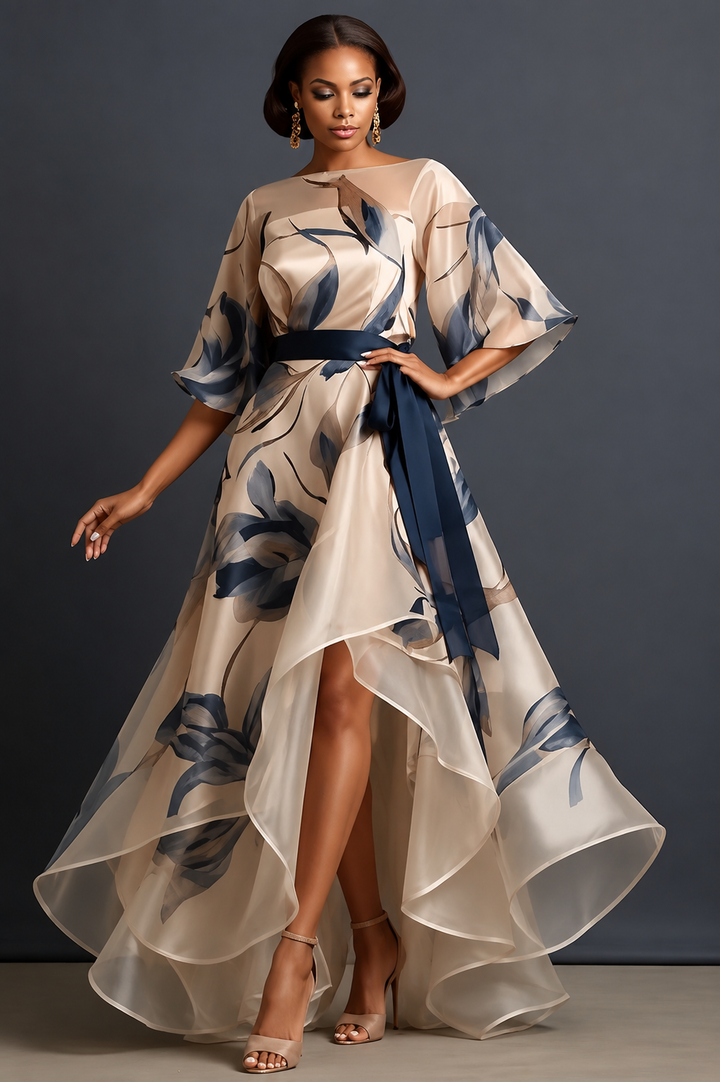 Lunara Flowing Maxi Dress in Chiffon with Floral Pattern, view 2 - Elena Harper