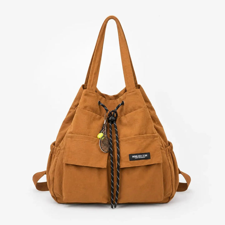 Carryall Convertible Drawstring Canvas Tote Backpack with Cargo Pockets - Elena Harper