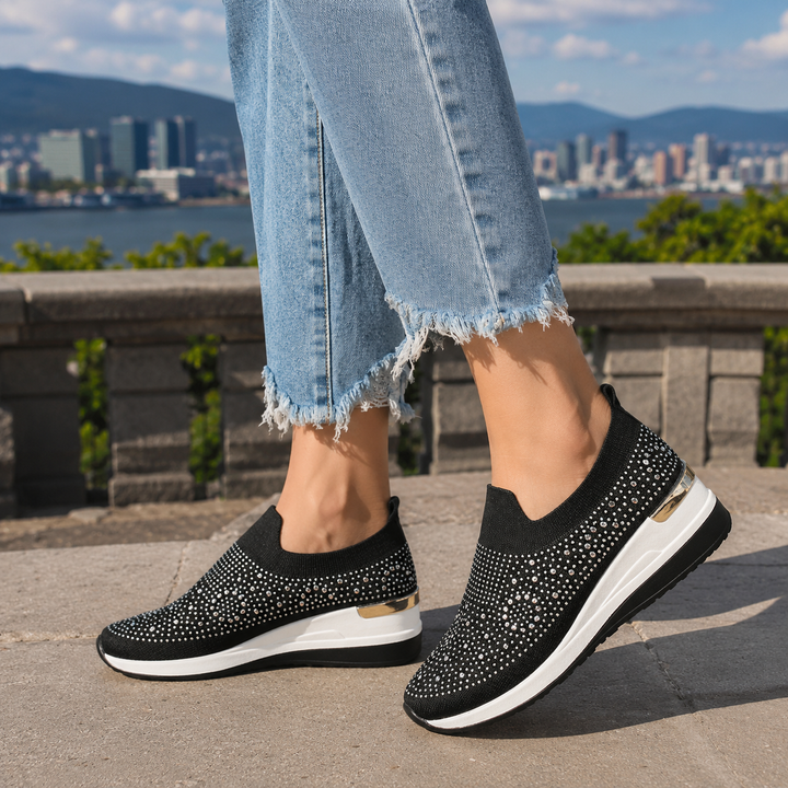 Women's Ballet Flats with Rhinestones and Wedge Sole