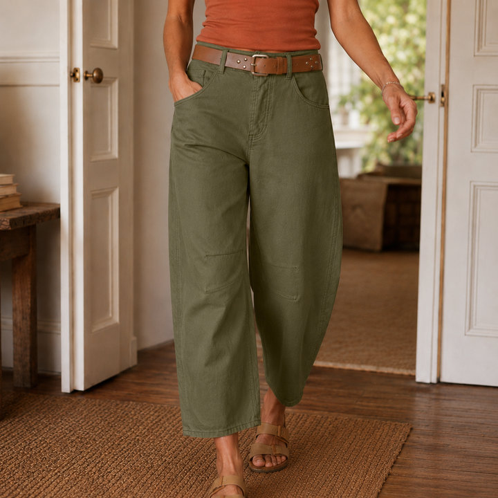 Cropelle Stitch Detail Cropped Straight Pants - Elena Harper