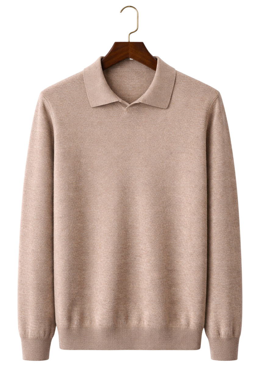 Alpine Sand Pure Maison Worsted Cashmere Long Sleeve Polo