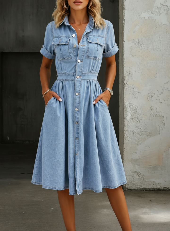 Deborah Short Sleeve Denim Dress - Elena Harper