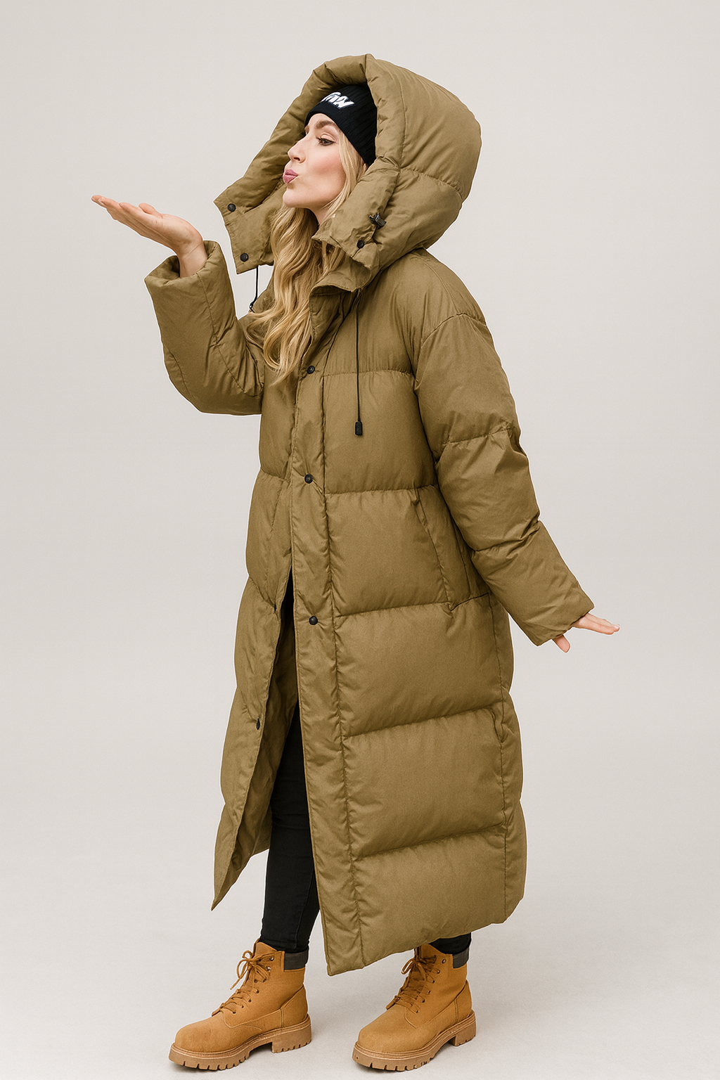 Long Quilted Puffer Jacket for Women with Hood Winter