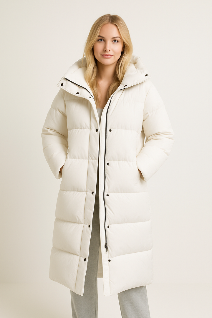 Long Quilted Puffer Jacket for Women with Hood Winter