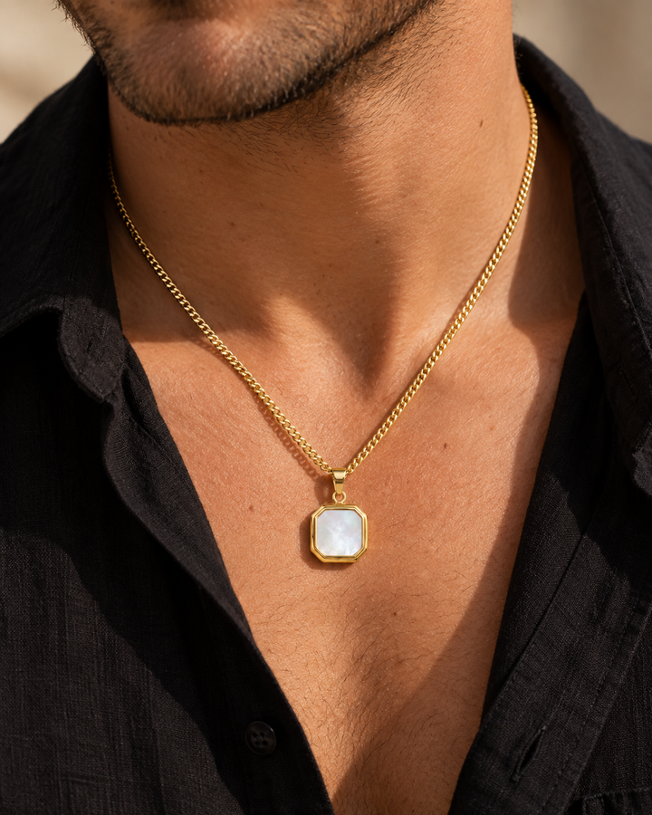 Gold-Tone Square Pendant Necklace For Men