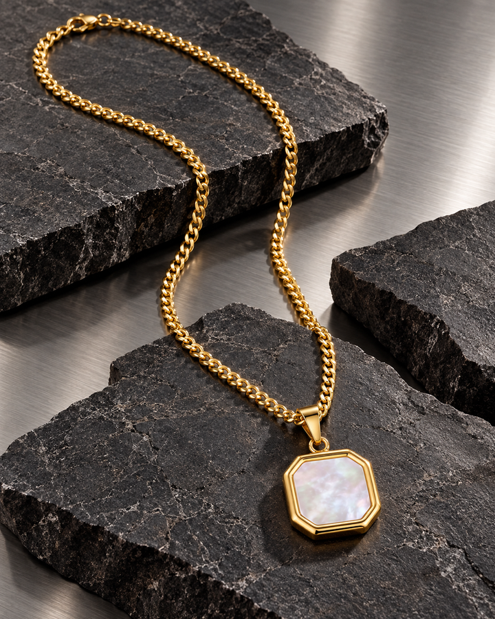 Gold-Tone Square Pendant Necklace For Men