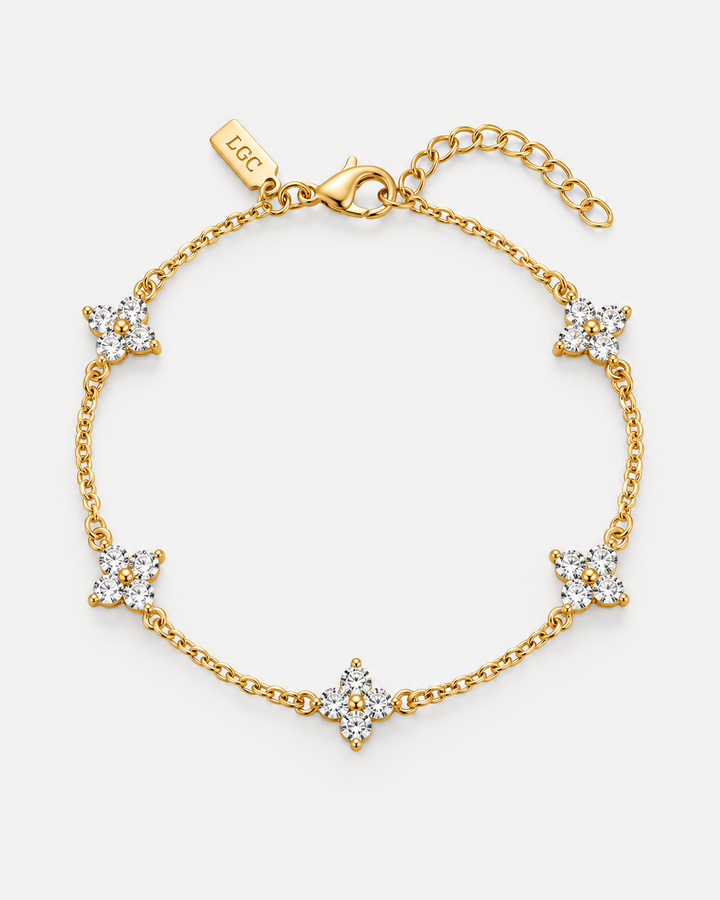 Gold-Tone Five-Clover Bracelet With Zirconia