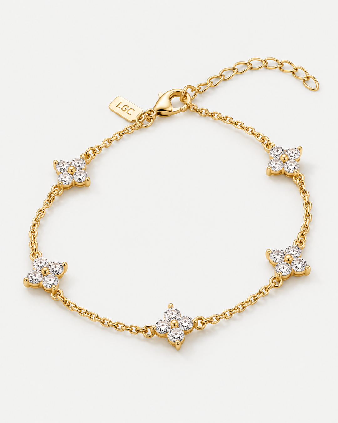 Gold-Tone Five-Clover Bracelet With Zirconia