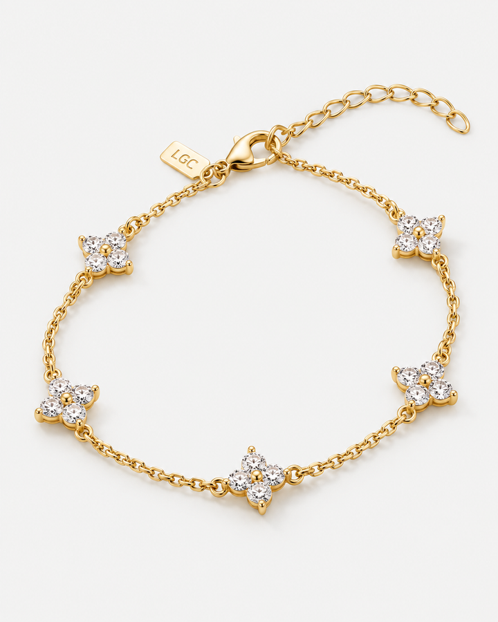 Gold-Tone Five-Clover Bracelet With Zirconia