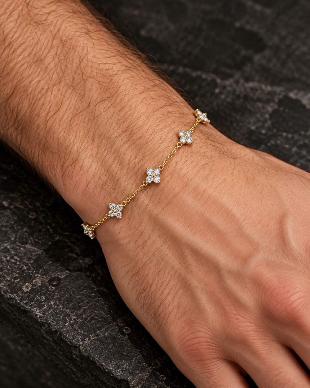 Gold-Tone Five-Clover Bracelet With Zirconia