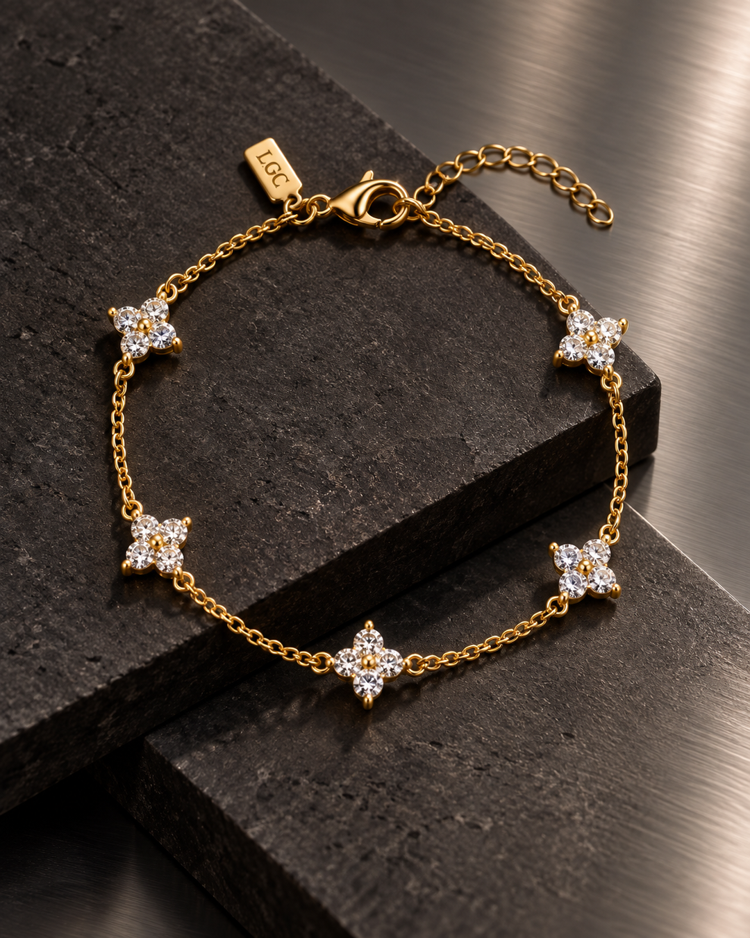 Gold-Tone Five-Clover Bracelet With Zirconia